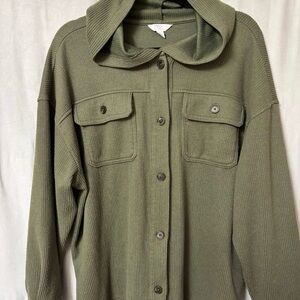 Time and Tru Olive Green Hooded Button-Front Utility Jacket